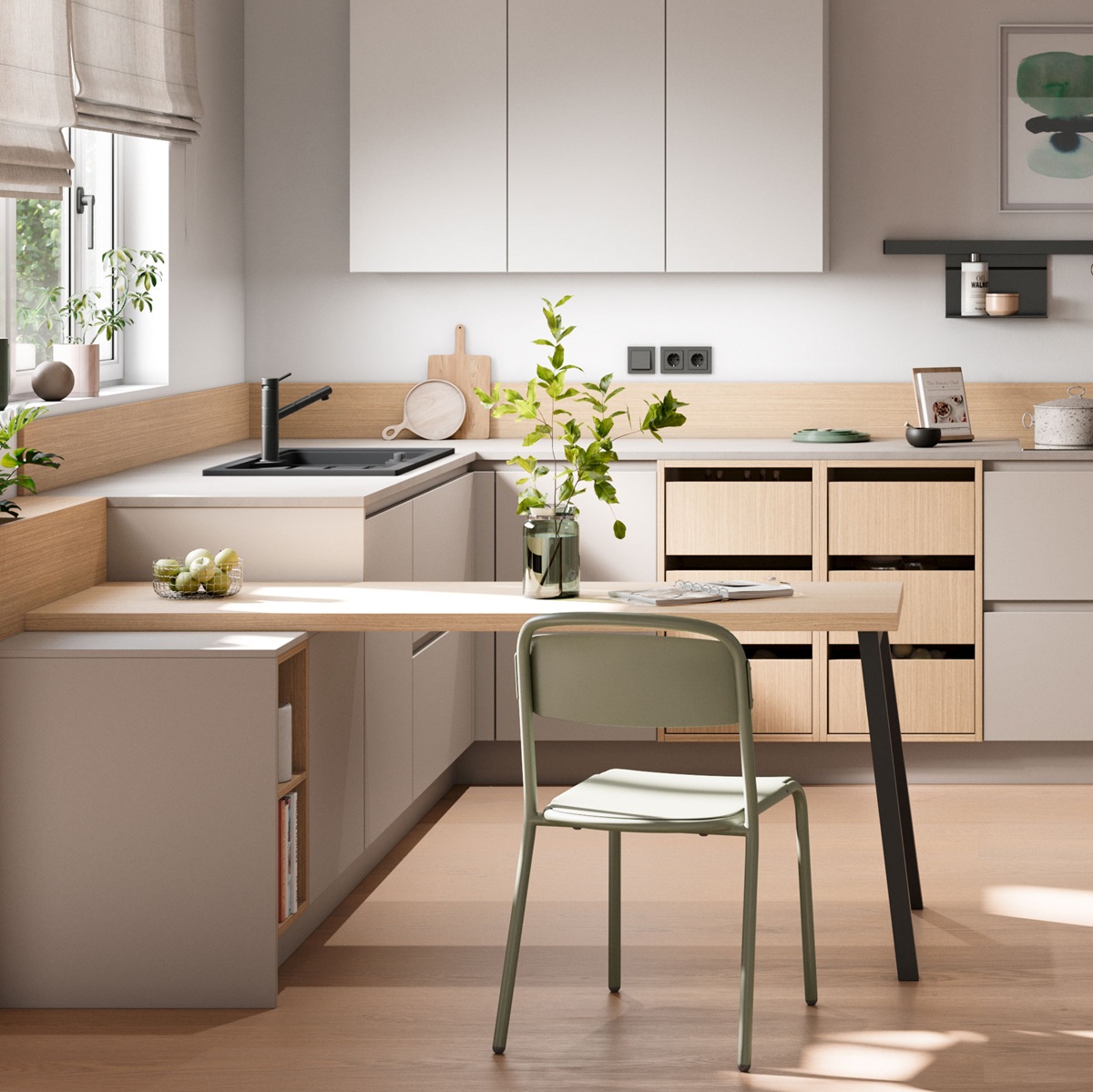 AURA-GL_Steinbeige_Weiss_MONTREAL-Feineiche-natur____Tisch_Quadratisch
